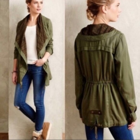 Anthropologie Hei Hei Women's Etta Layered Drawstring Anor Jacket Green Size XS - Picture 5 of 12